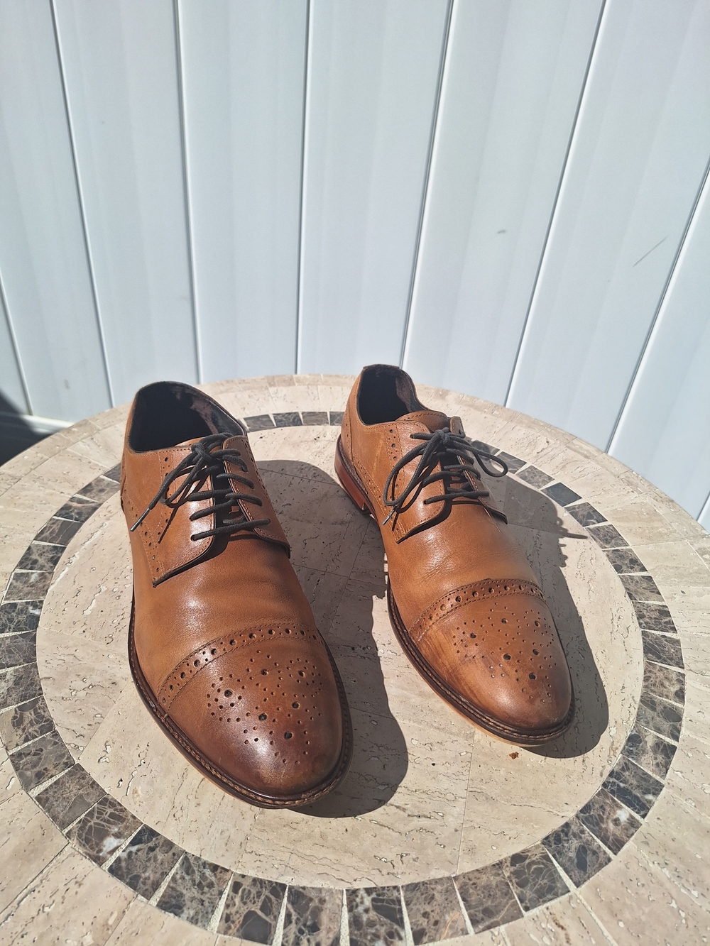 Joseph Abboud Tan Leather Cap-Toe Brogue Oxfords